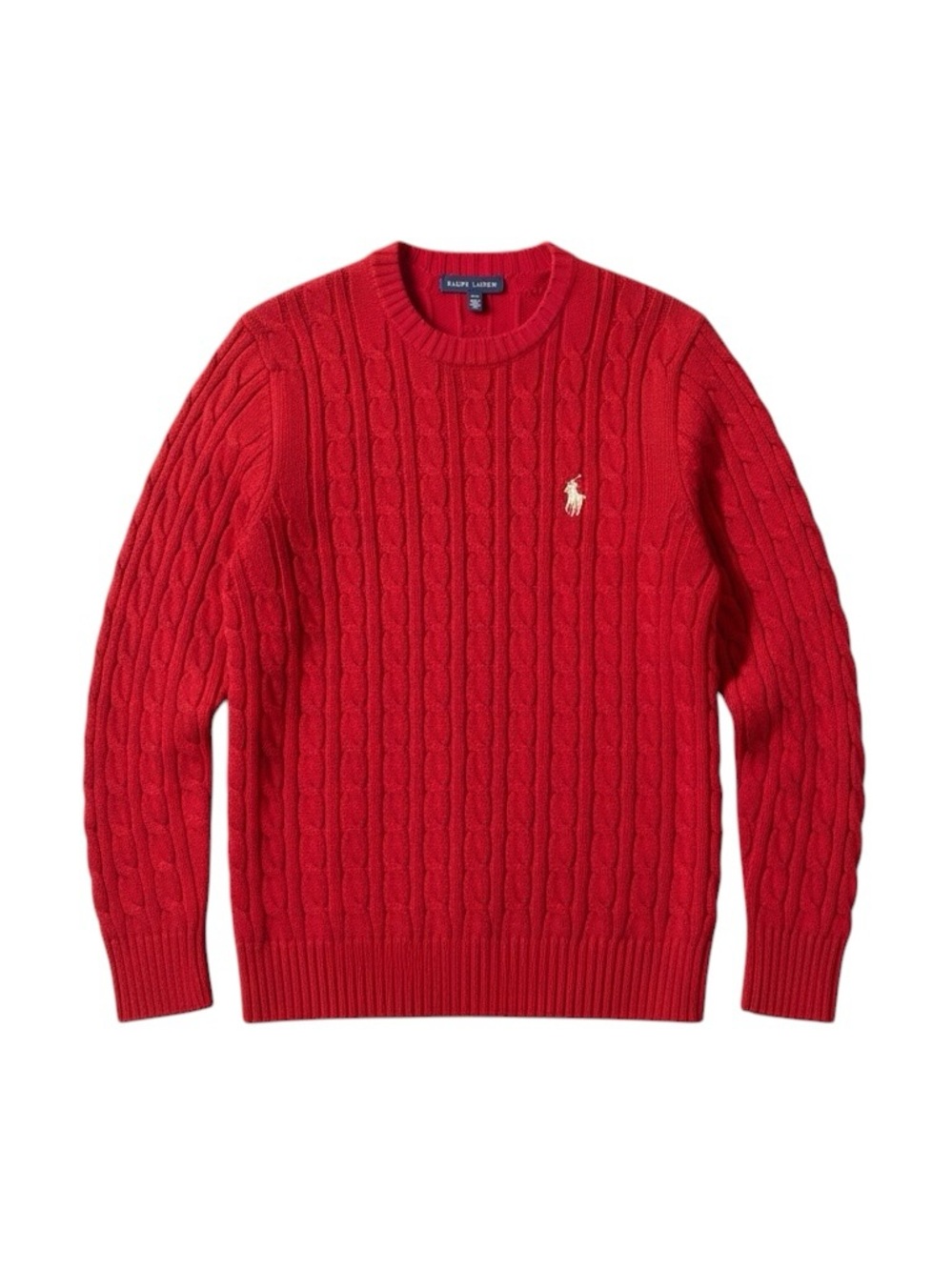 Blue Label Ralph Lauren Red Cable Knit Crewneck Sweater Size Medium